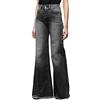 Minetom Donna Jeans Pantaloni a Gamba Larga Vita Alta Elasticizzati Sciolto Eleganti Denim Lunghi Pantaloni Nero Small