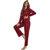 Generico Pigiama Scozzese Donna Set Manica Lunga Abbottonato Pigiami Notte Morbido Confortevole Elegante (Red, M)