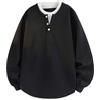 Generic Felpe da uomo Henley Felpa Button Down Manica Lunga Blocchi di colore Pullover Top Autunno Falso Due Pezzi Vestiti, Nero , M