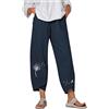 LKRSEEF Pantaloni Donna Estivi Leggeri Larghi Lino Cotone Pinocchietti Curvy Harem Trekking Pantalone alla Turca Eleganti Stile Etnico Comodi e Morbidi Gamba Boho con Elastico in Vita Blu Navy S
