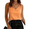 Yommay - Canottiera da donna in satin, estiva, elegante, casual, con scollo a V, leggera, sottile, senza maniche, basic, slim fit, bluse, camicie, Colore: arancione., S