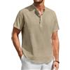 Enlision Camicia Uomo di Lino Cotone Maniche Corte Camicie Collo Coreana Casual Estiva Elegante Maglietta Serafino Tinta Unita vestibilità Ampia S-4XL