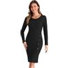 Allegra K Donna Abito Tubino in Maglia A Coste per Abiti Casual in Maglione con Scollo A Barca, Maniche Lunghe, Decorazioni con Bottoni Nero L