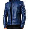 Generic Giacca da moto in vera pelle da uomo, con cerniera, blu navy, taglia L, Blu, X-Large