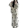 SHINROAD Pigiama a maniche lunghe da donna con cerniera invernale in pile spesso stampa a pois collo alto pantaloni larghi caldi indumenti da notte casual, Albicocca, XL