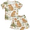 Mnsruu Capybara - Pigiama estivo per bambini, a maniche corte, in cotone, motivo: palme, Multicolore, 12 anni
