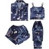 Fulidngzg Pigiama Raso Donna Set 4 Pezzi con Canotta, Pantaloncini, Cardigan e Pantaloni Lunghi per Primaverile e Estate Pigiami Abbinati Leggero Elegante Sexydonna Pigiama Aperto Davanti Casual per Casa,Blu,M