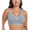 DotVol Donna Pizzo Cotone Taglia Comoda Fibbia Completa Senza Ferretto Reggiseno Grigio 10B