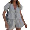 Geagodelia Set da Donna 2 Pezzi Estivo Coordinati, Top Babydoll con Scollo a Peplum e Shorts con Fiocco, Abbigliamento Y2k Estetico per il Tempo Libero e l'Allenamento, S