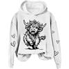 Generic Felpa con cappuccio da donna autunno e inverno, con stampa a mucca, senza spalline, a maniche lunghe, bianco, M
