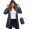 CMTOP Giacca Impermeabile Donna Cappotto Leggero e Ripiegabile Giacche Antipioggia Con Cappuccio Trench Sottile e Portatile Rain Jacket Primavera Estate per Viaggi e Ciclismo(Blu, M)
