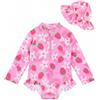 WKTRSM Costumi Interi per Ragazze Maniche Lunghe con Cerniera 0-3 Anni, Costume da Bagno Bambina, UV 50+ con Cappuccio, Elastico Morbido Stampato Fragola Fiore Fiocco