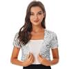 inlzdz Bolero Donna Paillettes Glitter Cardigan Elegante Giacca Manica Corta Aperto Fronte Crop Top Coprispalle per Sposa Matrimonio Nuziale Camicia da Notte Argento Taglia Unica