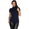 Mellice - Maglietta da donna a maniche corte con collo alto - 013, Blu mare, M