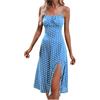 LKRSEEF Vestiti Estivi Donna Vestito Elegante Abito Estivo Lungo Cerimonia Dress Prendisole Mare Spiaggia Leggero A Pois Smanicato Azzurro Chiaro S