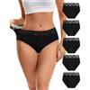INNERSY Mutande Donna Nere con Pizzo Slip Cotone Vita Alta Culotte Traspirante Intimo Pacco da 5 (XS, 5 Nero Classico)