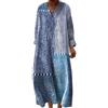 Mfhmom Vestito Lungo Donna Estivo Boho Chic Abito Maxi Scollo a V Manica Lunga Kaftano Etnico Copricostume Mare Spiaggia Casual Oversize Cotone Lino Elegante Fantasia Floreale Cerimonia Giorno Taglie Forti