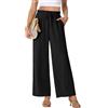 PrinStory - Pantaloni a palazzo a gamba larga da donna, leggeri, estivi, con coulisse, vita alta, casual, dritti, Nero , M