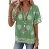 Rapbin Camicia da donna con scollo a V, top estivo, elegante, a maniche corte, casual, casual, da S a XXL, Verde bianco fiore, S