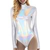 Generico Costume Astronauta Donna Carnevale in Pvc Lucido Vestito Alieno Elegante con Colletto Alto e Maniche Lunghe Body per Gonna Tulle Curvy da Cosplay, Halloween, Feste, Cheerleader, Discoteca