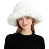 Lina & Lily Grande Cappello da Pescatore Donna Invernale in Pelliccia Sintetica Pelo Lungo (Bianco)