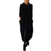 Generic Vestiti lunghi in velluto per donna, abito da festa a maniche lunghe tinta unita, abito da cocktail elegante con scollo tondo, abiti lunghi larghi da donna, abito tunica, abiti casual plus size con