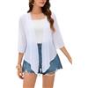 Dosieyeo - Cardigan da donna con lacci frontali, maniche a 3/4 a campana, scollo a crop, in chiffon leggero per l'estate, bianco, L
