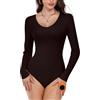 WOWENY Body termico a maniche lunghe da donna, elegante, in micro pile, a maniche lunghe, con scollo a V