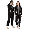 Dodheah Pigiama Adulto Nero Salopette Onesie Pigiama Natale Famiglia Tuta Invernale Zip Coordinati Cappuccio Donna Uomo