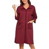 Lovasy Kimono Corto da Donna con Cerniera Accappatoi in Maglia Waffle Vestaglia kimono Morbido e Leggero al Ginocchio Accappatoio con tasche