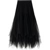 AMateschitz Gonna in tulle da donna, linea ad A, gonna lunga, maxi in tulle irregolare, a vita alta, a pieghe, irregolare, in rete, per tutti i giorni, Nero , 4XL