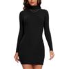 Kiiwah Vestito Base in Maglia Donna Collo Alto Maniche Lunghe Tubino Mini Elegante Dress Autunno Invernale (Nero)(Rosso)