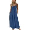 Generic Abito estivo con spalline sottili da donna, senza maniche, vestibilità larga, con schiena scoperta, maxi abito da vacanza casual lungo