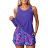 Generico Costume Intero Donna Curvy Scollo a Slip Vita Alta Ferretto Rinforzato Stampato Fiori Viola Controllo Pancia