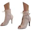 Generico Sandali Donna Comodi,Tacchi Heels Scarpes dance Donna Class Bootie Scarpe da Ballo con Tacco Alto Sexy In Rete eleganti Punta Aperta Lacci per Cena di,Beige,40