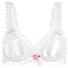 Satini Bralette in Raso con Volant e Rose, Bianco, XXL
