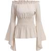 Odizli - Top da donna, stile medievale, gotico, steampunk, a maniche lunghe, spalle scoperte, corsetto, vittoriano, Rinascimento, costume, beige., L