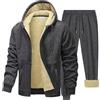 Generisch Tuta invernale da uomo, foderata, pantaloni Lanagrmhose Set tinta unita, fodera in pile, semplicità, con cappuccio e lana d'agnello, pantaloni termici da uomo, 2 pezzi, top e pantaloni, O