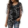 Timuspo Tunica da donna in chiffon, casual, con collo rotondo, taglie grandi, a mezza maniche corte, vestibilità ampia, Nero , M