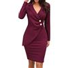 shownicer Donna Vestiti Eleganti Corti Vestitini Blazer Ragazze Manica Lunga V Neck Abito da Giorno Doppio Petto Abiti Casual Vestito Tailleur Puro Colore Dress Mini Abbigliamento E Rosso S