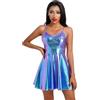 Odizli Vestito anni '80, da donna, effetto bagnato, glitter metallizzato, olografico, senza maniche, per pattinaggio, spazio, alieno, festival, discoteca, neon, feste, Halloween, carnevale, carnevale,