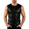 Ausing Uomo Maglietta in Pelle Nero Camicia Ecopelle Senza Maniche Canotta Sportiva Lattice T Shirt Palestra Slim Fit Maglia Fitness Bodybuilding Top Lucida Brillante Corta PVC Estiva Discoteca Club L