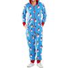 Generisch Pigiama da uomo per Natale, tuta da notte intera con cerniera, per l'autunno, casa, inverno, termico, homewear, tuta da notte, tuta in un pezzo, completo da casa, pezzo unico, Blu, XL
