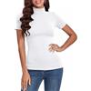 Totatuit T-Shirt Donna Cotone on Collo Alto Sottogiacca Inverno Eleganti Top Slim Fit Elasticizzato Dolcevita Maglia Manica Corta Basic Lupetto Bianco M