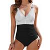 UMIPUBO Costume da Bagno Intero Donna Sexy Collo a V Ruching Push Up con Spalline Spaghetti Regolabili Croce Indietro Tracolla con Anello O-Ring Spiaggia Estate Beachwear