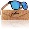 glozzi Occhiali da Sole Legno per Uomo e Donna con Lenti Polarizzate UV400 Aste in Legno e Custodia in Sughero