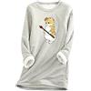 Fannyfuny Noi di Notte Camicia da Notte Camicia Donna Cute Cat Stampato Felpa in Pile Spessa O-Collo Caldo Top Camicia Casual Calda E Morbida Tunica Taglie Comode