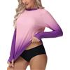 VAYAGER Rash Guard UPF50+, maglietta da nuoto, a maniche lunghe, con foro per il pollice, Rosa viola sfumato, L