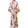 BABEYOND Vestaglia lunga da donna/ragazza in raso, kimono/accappatoio estivo con motivo floreale stampato, per pigiama party, Taglia unica