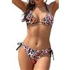 SHEKINI Donna Costume da Bagno Bikini Set Triangolo Regolabile Halter Ties-up Bikini Top Vita Bassa Cutout Sexy Bikini Fondo Beachwear（S，DS Leopardo Multicolore）